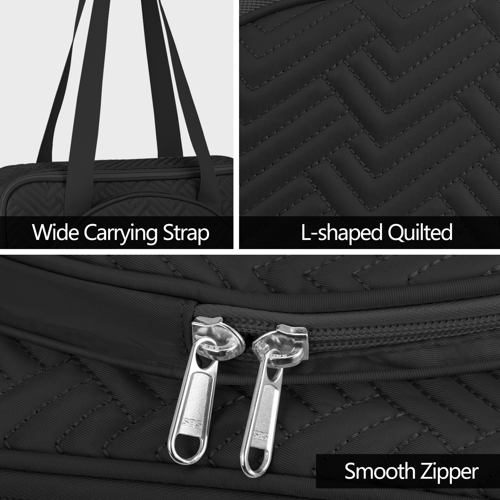 FINPAC Embroidery Bag, Cross Stitch Storage, Square Quilted Tote Organizer with Multiple Pockets for Floss, Hoops, Thread, Stitch Tools Kit [Bag Only], Black
