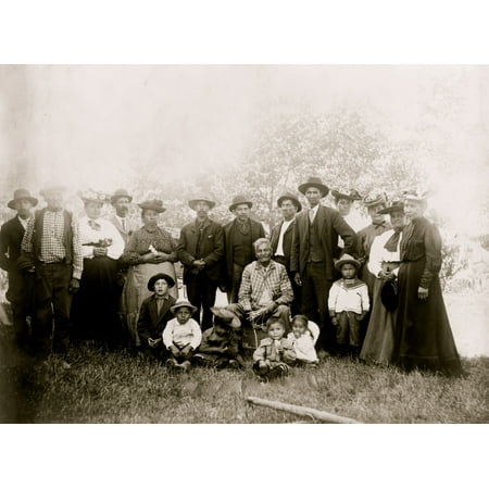Group portrait of Potawatomi Indians including men women and children gathered for a special occasion at Rush Lake Mission near Watervliet Michigan Sept 4 1906 Wis-Ki-Ge-Amatyuk hereditary Principal