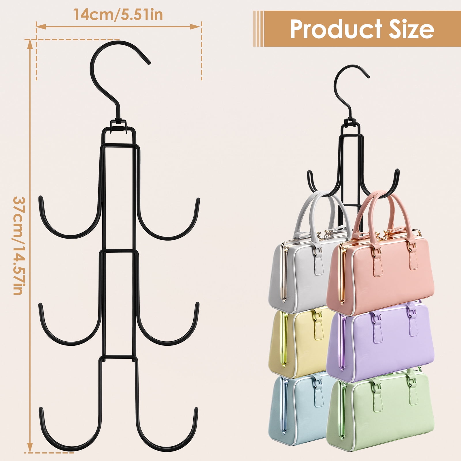 Purse Hanger for Closet - Handbag Organizer Hooks for Hanging Bags & Purses,  Protecting Bag Shape & Organizing Space (3 Hangers, Black Plastic) - Walmart .ca