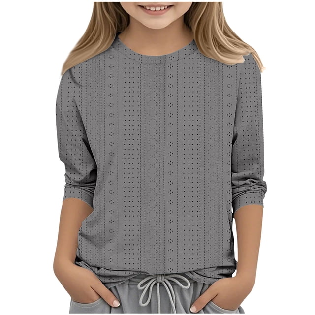 tarylea Hauts d'Été pour Filles Tout-Petits à Œillets Manches 3/4 Chemises Décontractées Col Rond T-Shirts Unis Blouses