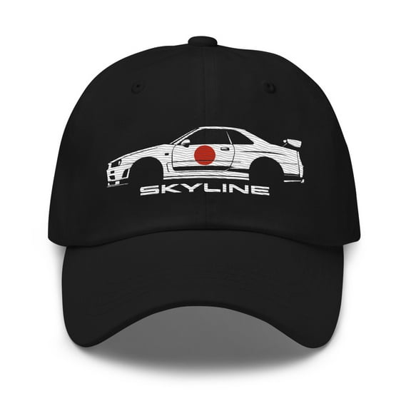 R34 GT-R Skyline Dad hat for JDM Car Enthusiasts Japanese Automotive Culture GTR Cap (Black)