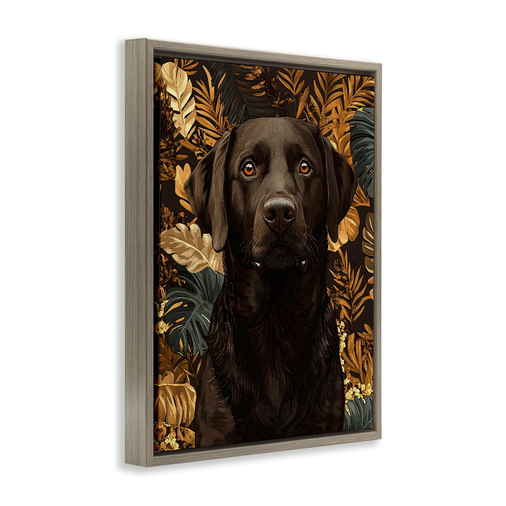 Stupell Industries Labrador with Golden Leaves Brown Framed Floater Canvas Wall Art, design by Creative Studio