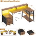 thumbnail image 6 of Homieasy L Shaped Desk with Drawer, Reversible L Shaped Gaming Desk with Power Outlet & LED Strip, Home Office Desk with Monitor Shelf, Corner Desk with Storage Shelves,Rustic Brown, 6 of 7
