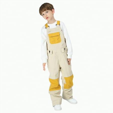 HCNTES Children s Adjustable Strap Snowsuit Kids Insulated Bib Overalls for Winter Skiing Outdoor Adventures(A01-Khaki 10-12 Years)