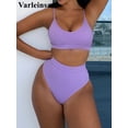 thumbnail image 3 of New 4 Colors Ribbed Padded High Waist Bikini Female Swimsuit Women Swimwear Two-pieces Bikini set Bather Bathing Suit Swim V3768, 3 of 6