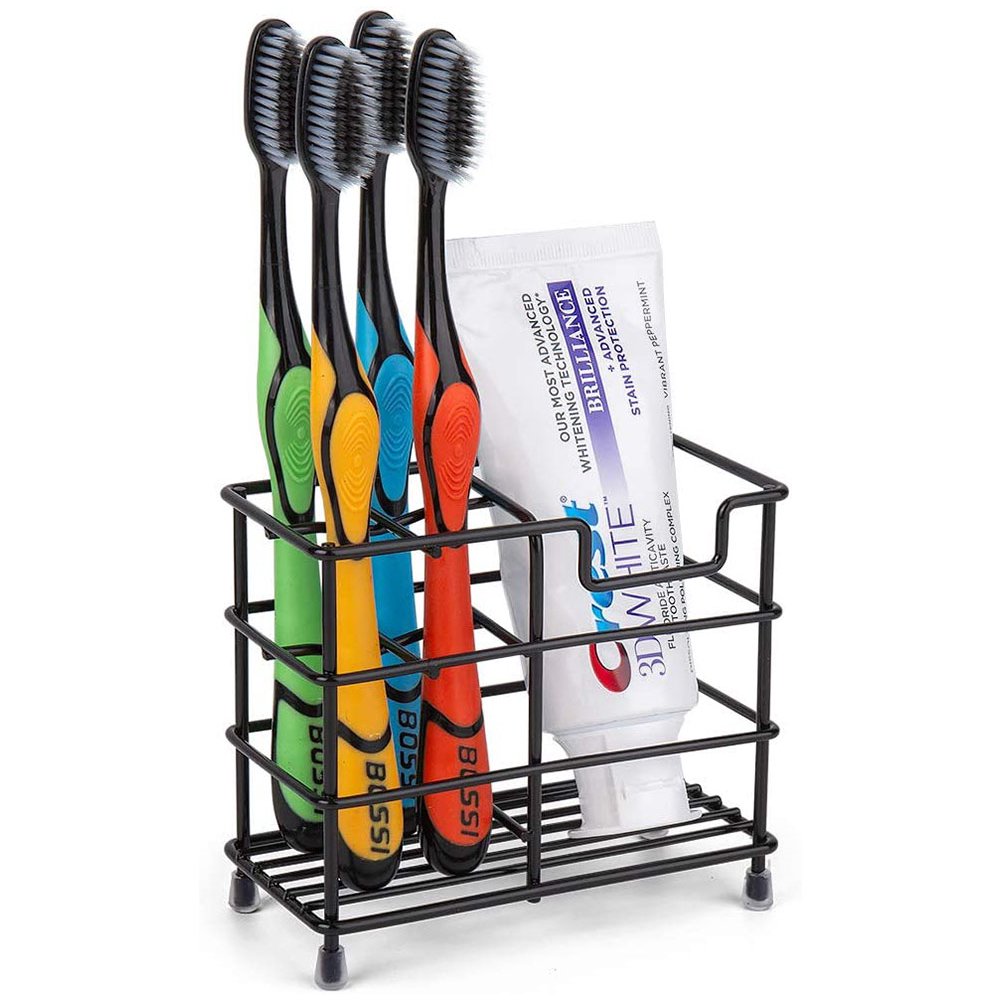 Toothbrush Toothpaste Holder Stainless Steel Bathroom Stand (Black