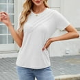 thumbnail image 6 of Dgankt Womens Summer Tops Women's New Short Sleeve Round Neck Solid Color Button Casual Fashion Blouse, 6 of 8
