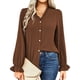 thumbnail image 1 of Cárdigan, Camisa de mujer de manga larga con cuello en V volantes botones elegante blusa informal Meterk Camello/Extragrande, 1 of 7