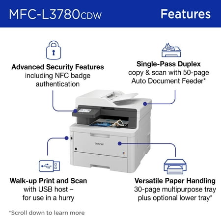 Brother - MFC-L3780CDW Wireless Digital Color All-in-One Printer with Laser Quality Output and Refresh Subscription Eligibility - White