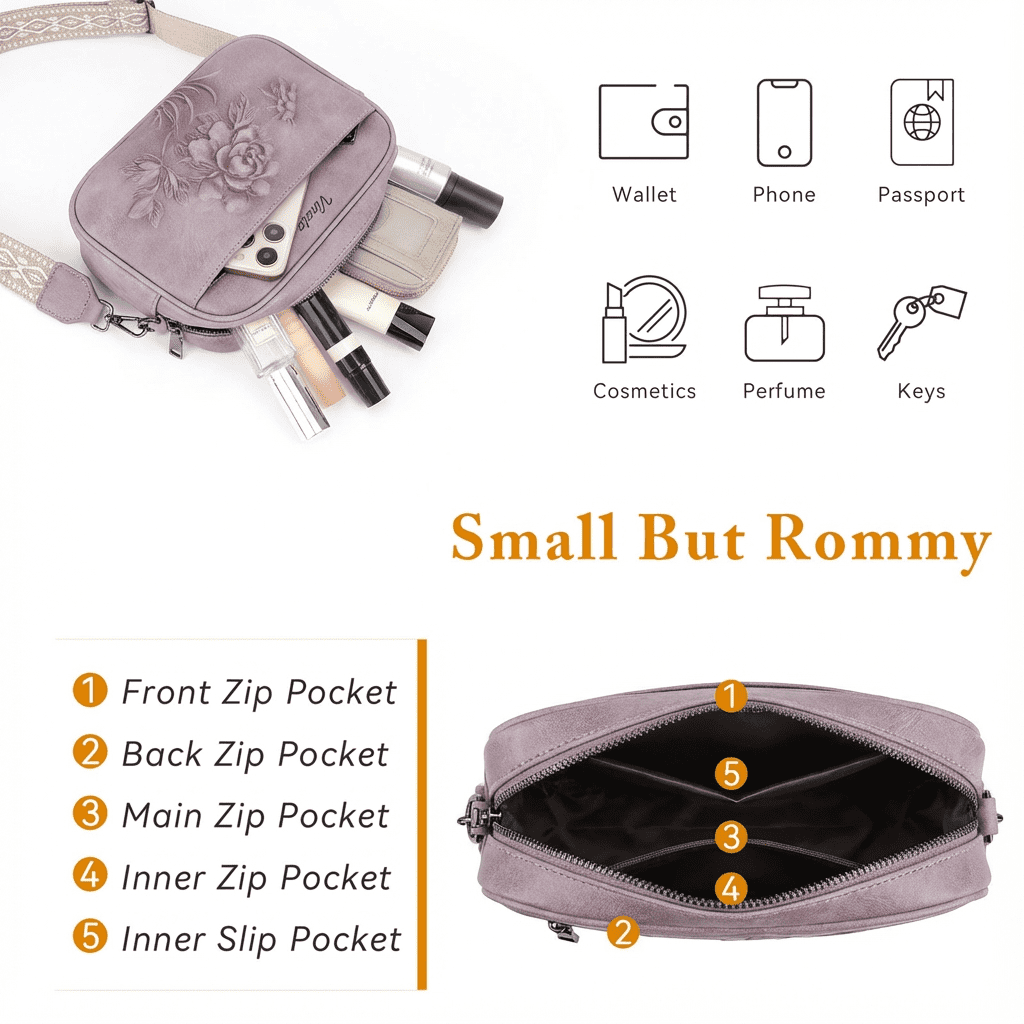 APHISON Crossbody Purse for Women, Rose Embossed Crossbody Phone Handbags with Adjustable Guitar Strap Hollow Everyday Crossbody Holiday Present Outfit Upgrade