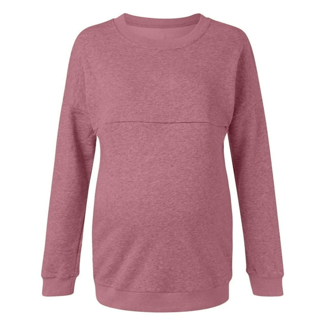 YOPTOP Haut Décontracté à Manches Longues pour Femmes Enceintes, Ourlet Régulier, Fermeture Éclair, Chandail à Capuchon, Haut d'Allaitement, Rose, G