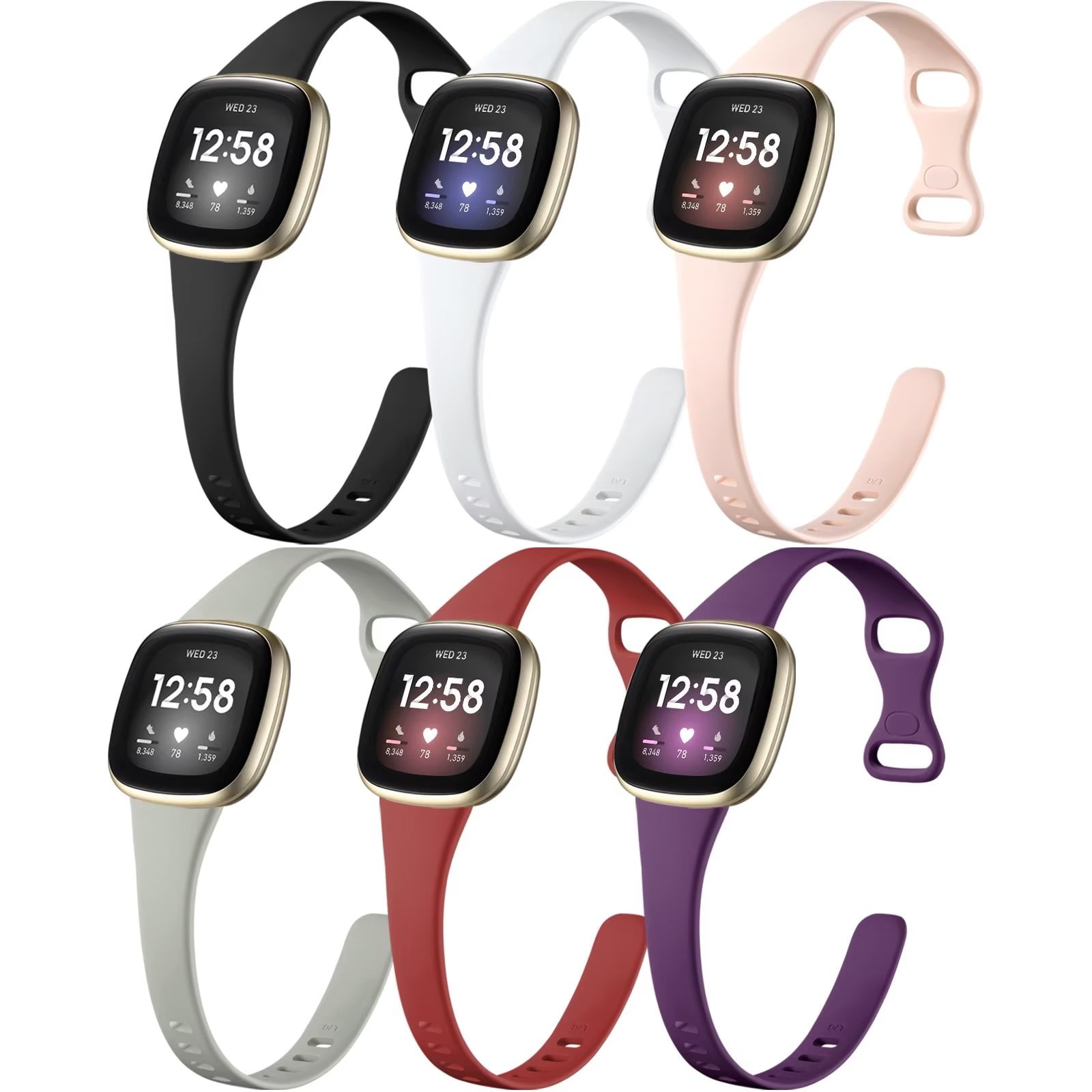 Comvin Slim Bands for Fitbit Versa 4 Versa 3 Sense 2 Sense Soft Silicone Strap Sport Wristband for Women Men Walmart