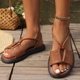thumbnail image 5 of HTHLVMD Women's T-Strap Slingback Sandals, Leather Flat Shoes, Neutral Sandals for Women Women's Casual Side Hollow Belt Buckle Flat Roman Shoes Summer Fashion Ladies Sandals, Brown 5, 5 of 8