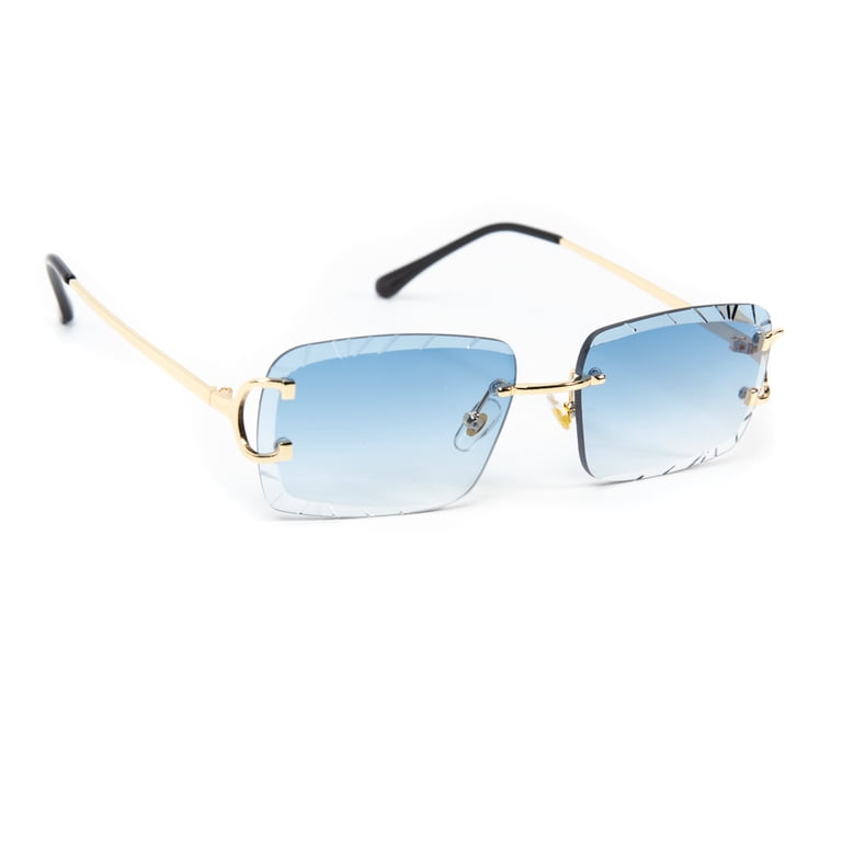 Carolina Lemke Gold tint Frame Rectangular Sunglasses with Light Blue Lenses Carolina Lemke CL1407 Gold w/Blue Prescription Sunglasses main image 4