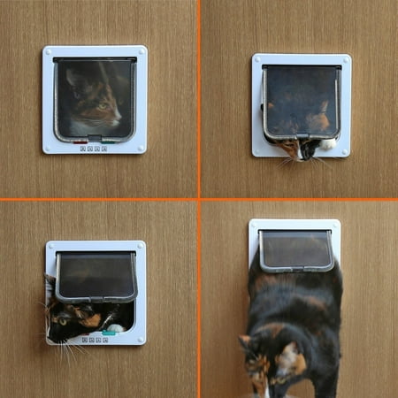 - Cat Door 4 Way Locking Flap Pet Kitten Small Dog Door, Installing Easily, White, L Size