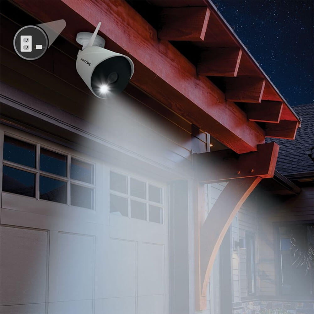 Night Owl Plug In Wireless 1080p Spotlight Camera with 2-Way Audio and Audio Alerts and Siren - 1 Pack - White