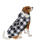 Vibrant Life Black & White Buffalo Plaid Fashion Pet Jacket With Hood and Sherpa Lining For Dogs and Cats, Size Medium