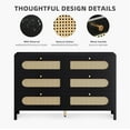 thumbnail image 5 of DWVO Natural Rattan 6 Drawer Dresser-Wooden Black Boho Double Dresser Chest of Drawers with Golden Handles-Modern Large Closet Dressers Storage Cabinet for Living Room/Hallway/Entryway, 5 of 13