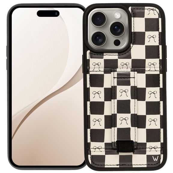 Walli Cases iPhone 14 Pro Max Phone Case with Wallet and Finger Strap - Bow Noir