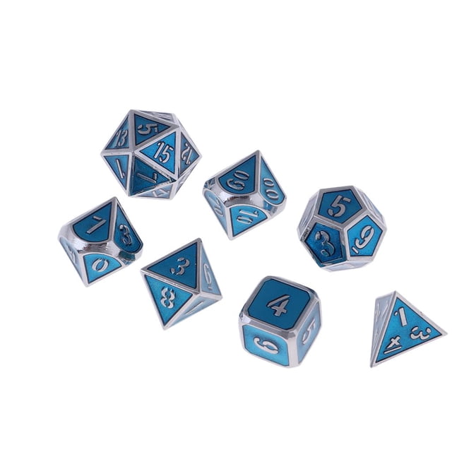 Juego Polihédricos 7pcs / Set Multi-sided D8 D10 D20 Para \u0026 D\u0026D Juego De Roles Juego Cromo azul real Baoblaze Dados poliédricos