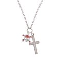 thumbnail image 2 of Delight Jewelry Silvertone Skull and Crossbones with Red Crystals Everlasting Love Engraved Cross Zoey Necklace, 28", 2 of 4