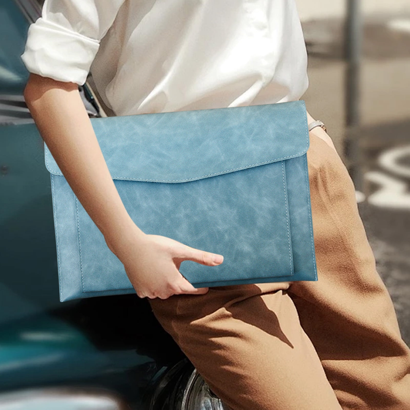 A4 Leather File Bag, Magnetic Closure Briefcase, Waterproof Business Folder for Office Use