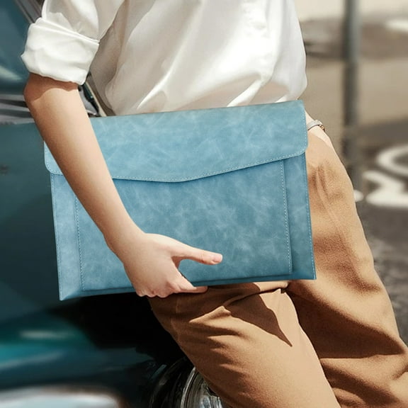 Magnetic Lock Leather File Bag, A4 Paper Briefcase Folder, Artificial Leather Material, Waterproof Sewing, Horizontal Opening, Large Capacity Document Storage, Safe Stable for Office Study