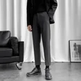 thumbnail image 2 of 9 Pantalones de traje negros recortados para hombre, pantalones de verano para hombre, ajustados, baratos, chinos, finos, informales, formales, elegantes, 2024, 2 of 5