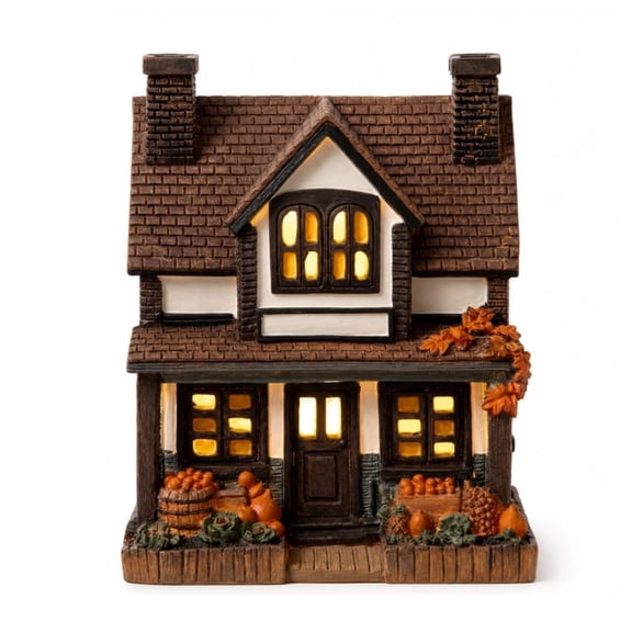 HAHUT Vintage Light-Up Pumpkins Cottage, Hand-Painted Pumpkin LED House Decor for Autumn Thanksgiving Halloween Tabletop Mantel Shelf Display (Brown)