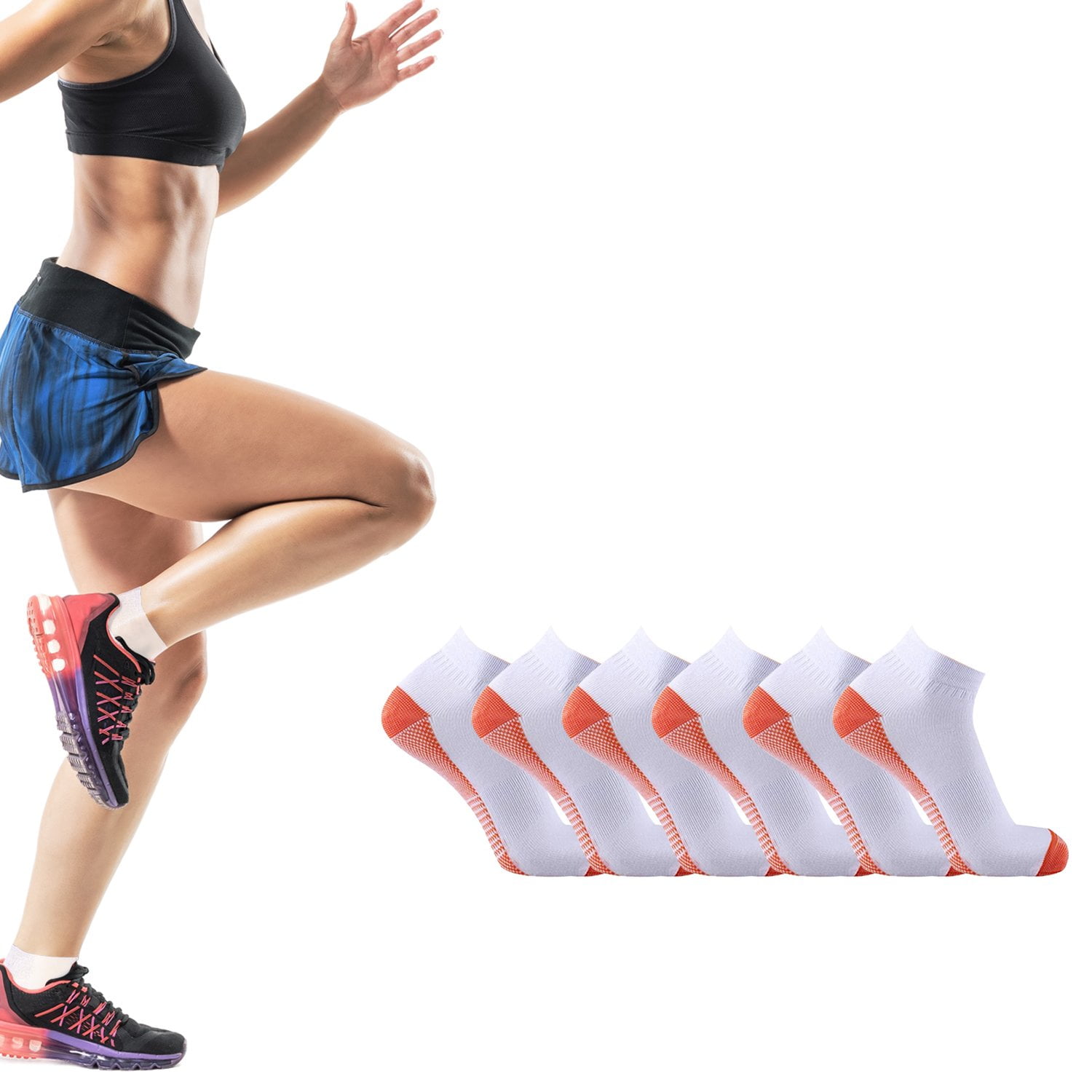 Unisex Copper Compression Socks - Ankle High for Running, Athtletics, Travel - 6 Pair