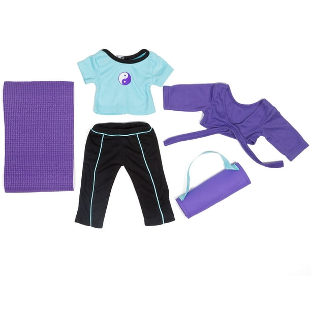 Dress Along Dolly Yoga Gymnastics Doll Outfit (5 Piece Set) - Clothes  Costume Fits American 18 Girl Dolls - Includes Mat w Carrying Case,  Leggings, & 