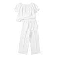 thumbnail image 6 of Womens Casual Cotton Linen Blend Outfit Round Neck Short Sleeve Drawstring Top Elastic Waist Wide Leg Pants with Pockets Solid Color Loungewear Set White L(L), 6 of 6
