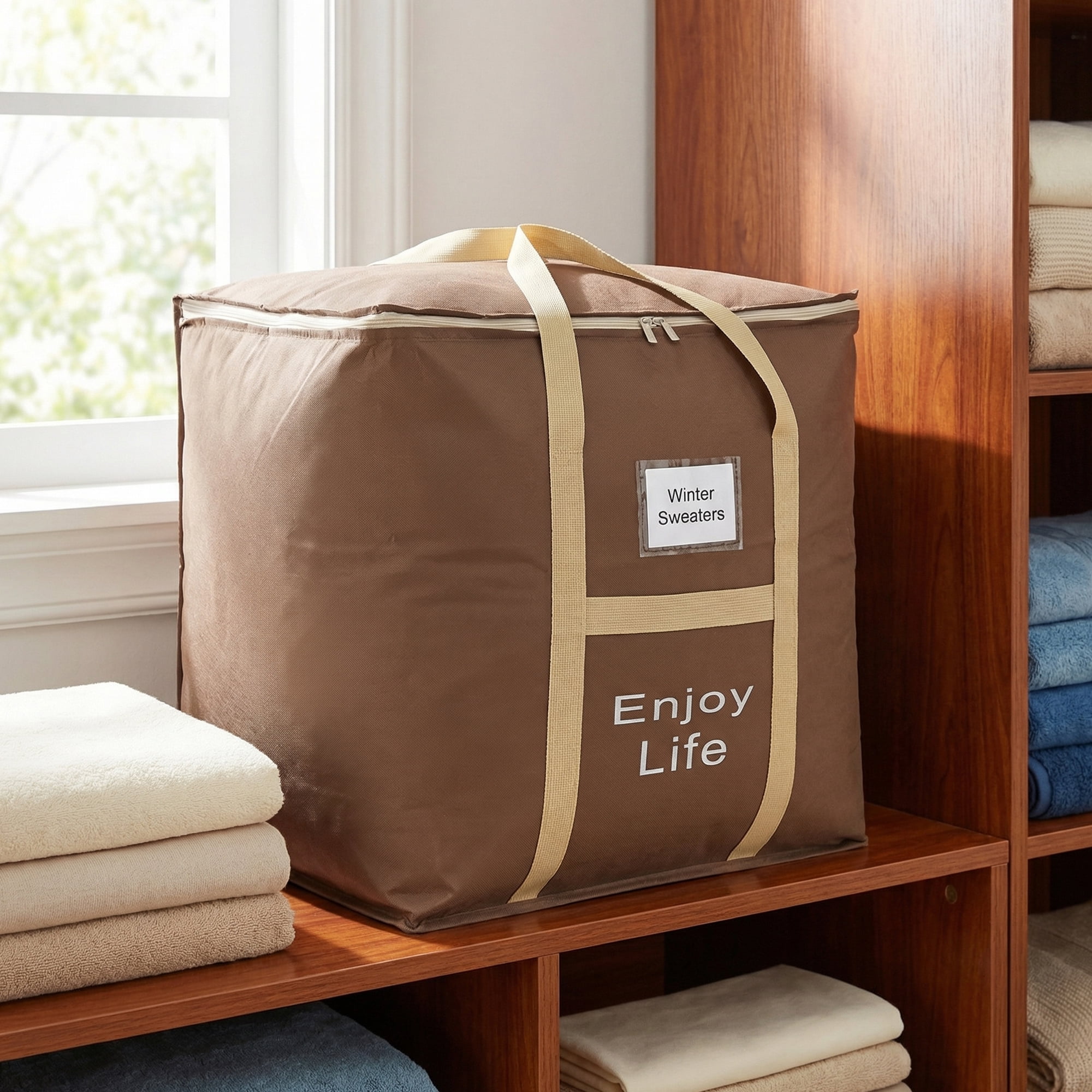 Unique Bargains Foldable Storage Bags for Storing Clothing Brown 19.7"x15.7"x19.7"