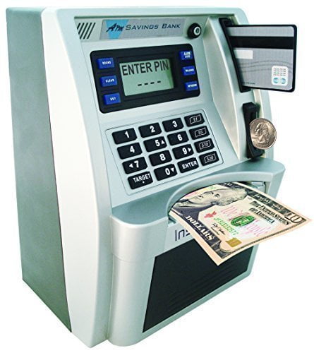 ATM Savings Bank Kids Money Toy Machine Saving Cash Coin Slot Post Bill Black 