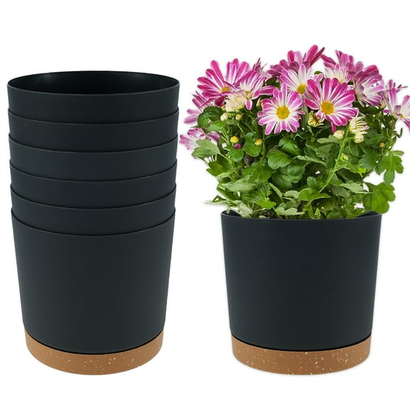 Everso 6Pcs Plastic Flower Pot with Drainage Holes Simple and Elegant Plant Pot for Indoor Outdoor Home Balcony Garden Plant Pots