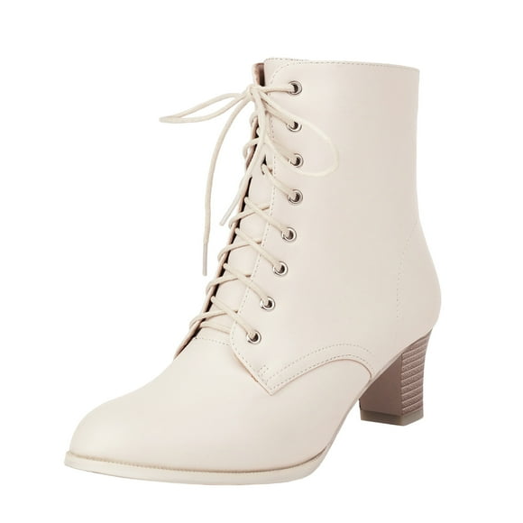HBFAGFB Womens Fall Shoes Versatile and Comfortable Lace up Boots Thick Heel Ankle Boots White Size 38