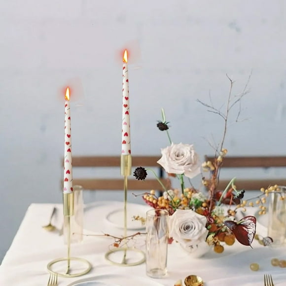 Uklsqma Printed Long Tapered Candles Set of 2 | Romantic Wedding Candlelight Dinner Decoration | Unscented Mixed Wax Pillar Candles Pink & White | 9.8 Inch Party & Home Accent