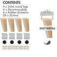 thumbnail image 4 of Patas De Mesa De Madera De 10 Cm, Juego De 4 Patas De Muebles De Reemplazo Inclinadas De Madera Maciza Con Placas De Montaje Y Tornillos Para Sofá Cama, Gabinete, Sillón TUNC Sencillez, 4 of 5