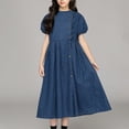 thumbnail image 5 of WPPGONE Girls Bohemian Embroidery Lace Dress Short Sleeve Button Front Tiered Midi Eyelet Sundress Elegant Flowy Beach Vacation Holiday Party Fashion Casual Summer Dresses, 5 of 9