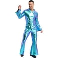 thumbnail image 3 of TiaoBug Mens Movie Star Jumpsuit sHINY Metallic Singer Dancer Leotard Halloween Party Costume Blue 3XL, 3 of 7