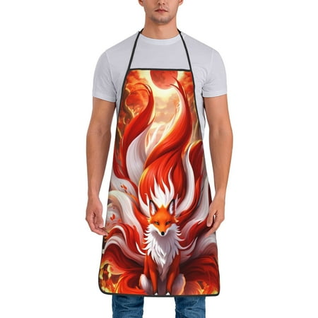 

Naloa 1Pack Adjustable Bib Apron Waterdrop Resistant Cooking Kitchen Aprons for Women Men Chef Red Sun Flame Fox Print