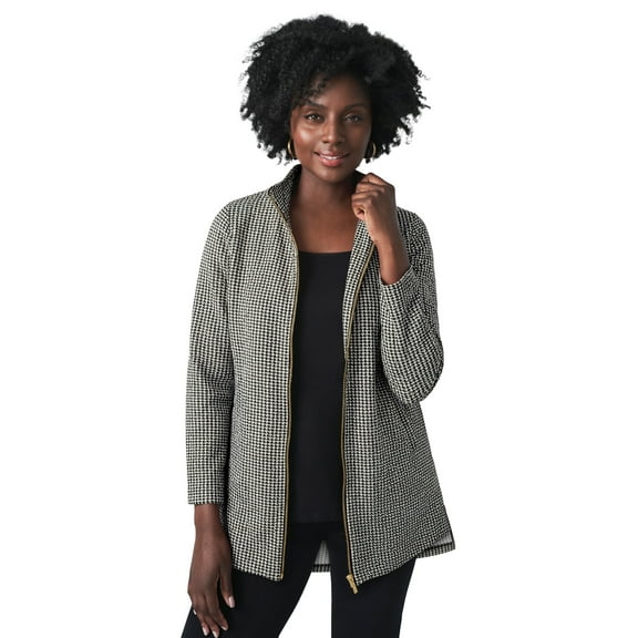 Jessica London Women's Plus Size Stretch Cotton Zip Front Hi-Low Jacket