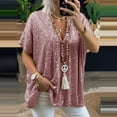 thumbnail image 4 of Dyfzdhu Sequin Tops for Women Dressy Casual Loose Fit V Neck Short Sleeve Saprkly Blouse Party Mardi Gras Shirt Pink, 4 of 5