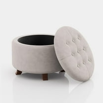 Magshion Storage Ottoman with Padded Seat, Modern Cotton-linen Footrest, Round Seat stool for Living Room Bedroom , Beige