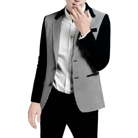 Houndstooth Coat - Men's Houndstooth Pattern Notched Lapel Split Side Casual Jacket