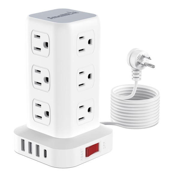 Protector contra sobretensiones Power Strip Tower con 12 enchufes y 4 USB