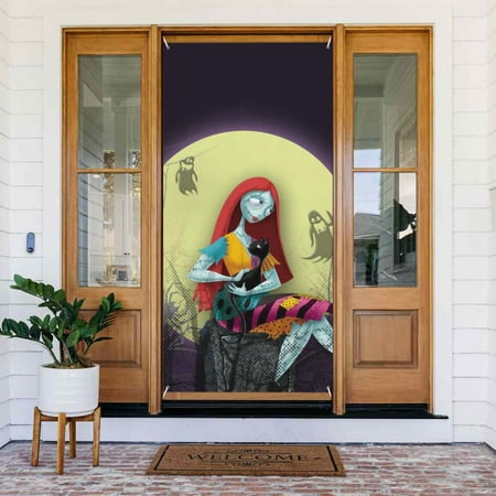 Doll The Nightmare Before Christmas Door Cover Decorated Banner Tapestry Home Decoration Holiday Party Supplies Door Banner Porch Sign Banner 72.8 x 35.4 Inch