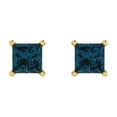 thumbnail image 3 of 14K Solid Gold Push Back Stud Earrings for Women | 1.5 cttw Princess Cut Natural London Blue Topaz | Yellow Gold, 3 of 5