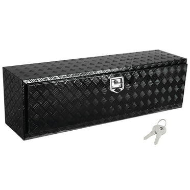 KFFKFF Truck Underbody Storage, 60" x 17" x 18" Pickup Stowage Unit, Robust Aluminum Diamond Plate Toolbox with Secure Lock and Keys, Weatherproof Trailer Stowage Box with T-Handle Fastener for Truck