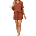 thumbnail image 6 of Hanerdun Women 2PCS Pajamas Sleepwear Female Short Sleeve Top & Shorts Pjs Set Brown 2XL, 6 of 6